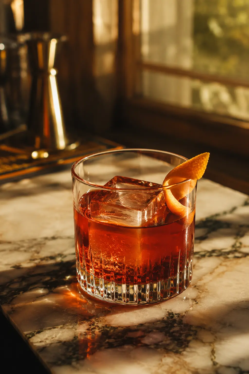 Negroni cocktail on a sunlit table