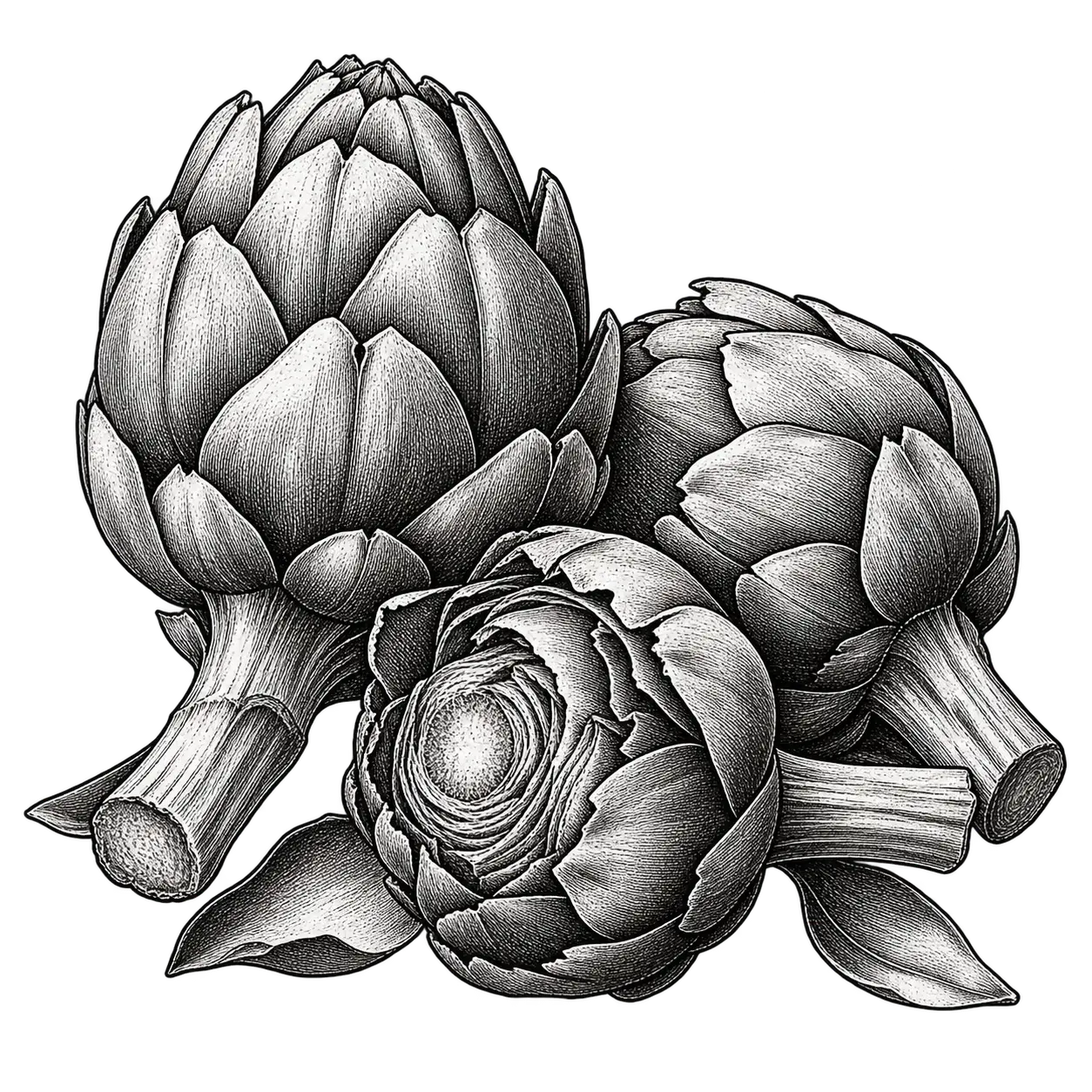 Line illustration of Roman-style artichokes