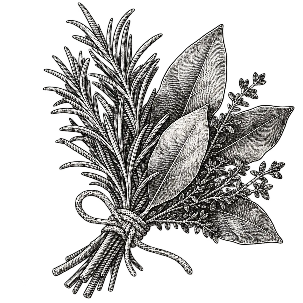 Line illustration of a sprig of herbs