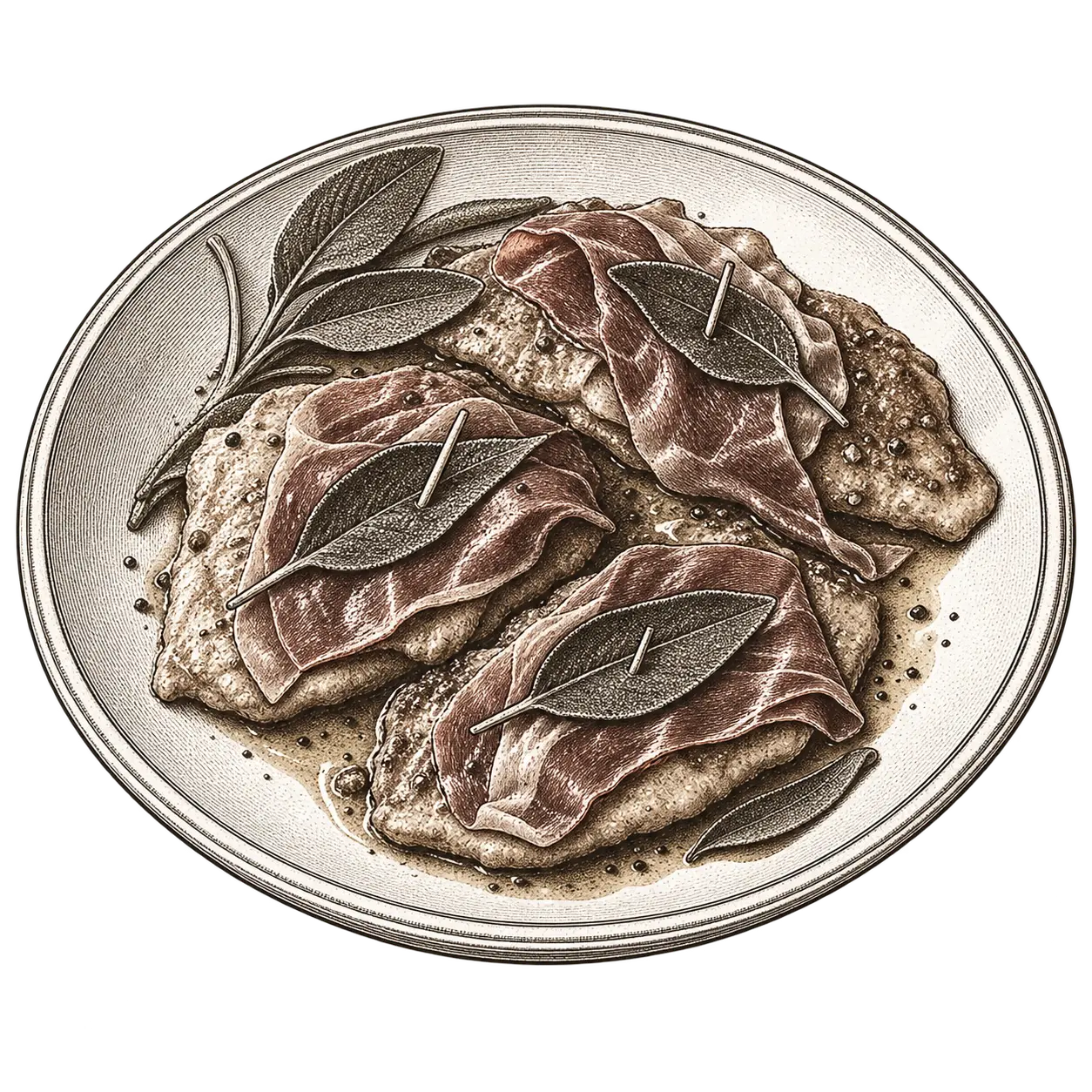 Line illustration of saltimbocca alla romana
